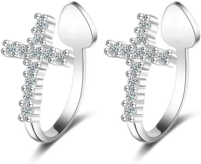 CZ Criss Cross Clip on Cuff Wrap Hoop Earrings for Women 925 Sterling Silver Non-Pierced Ears Pave Crystal Diamond Small Cartilage Crawler Sweep Earring Delicate Flat Jewelry Gift