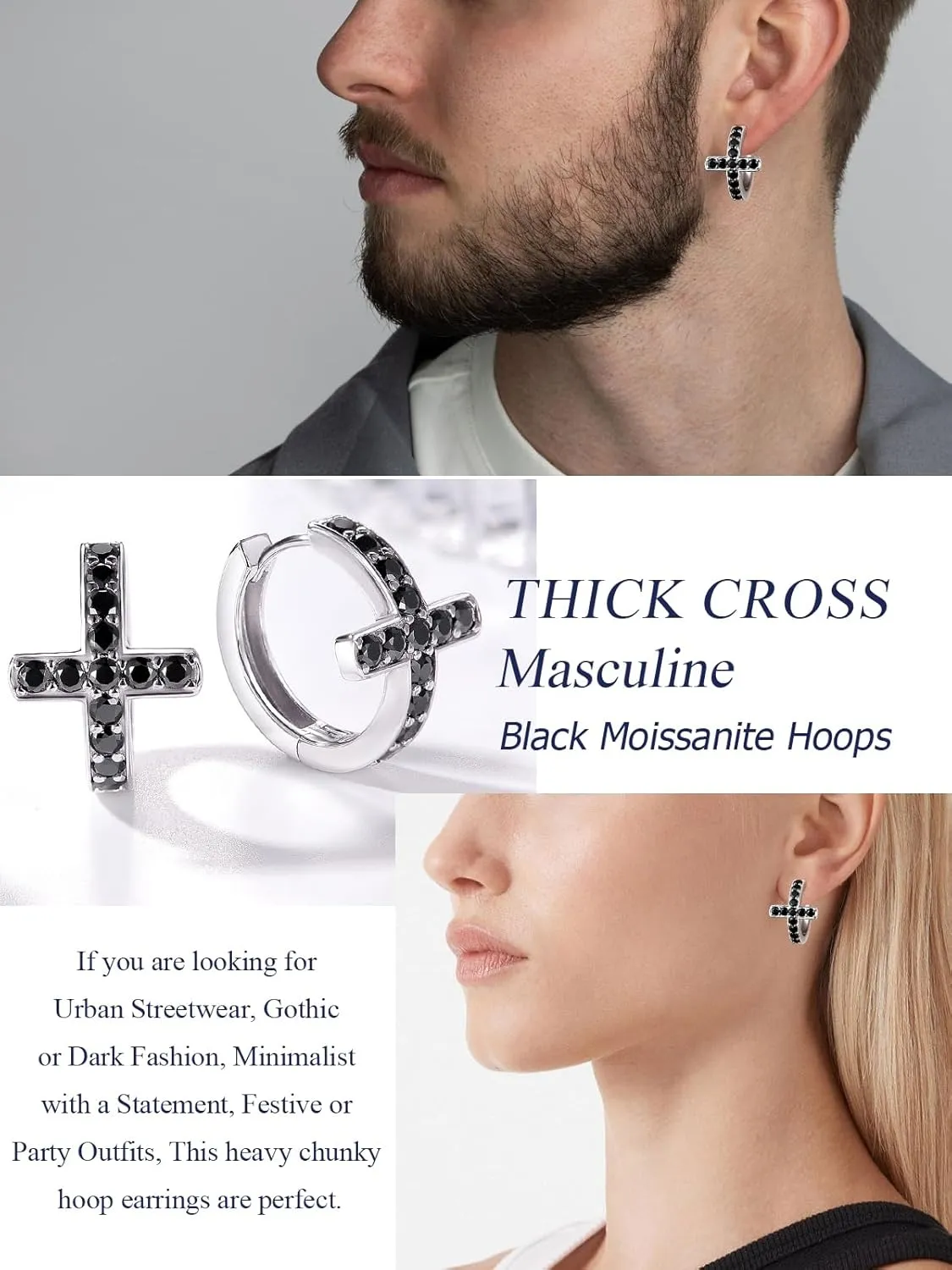 D Color VVS1 Clarity Moissanite Sparkle Cross Earrings Unisex, Really Authentic Solid 925 Sterling Silver Hypoallergenic, Birthday Anniversary Valentines Mothers Day Ideal Gift for Her