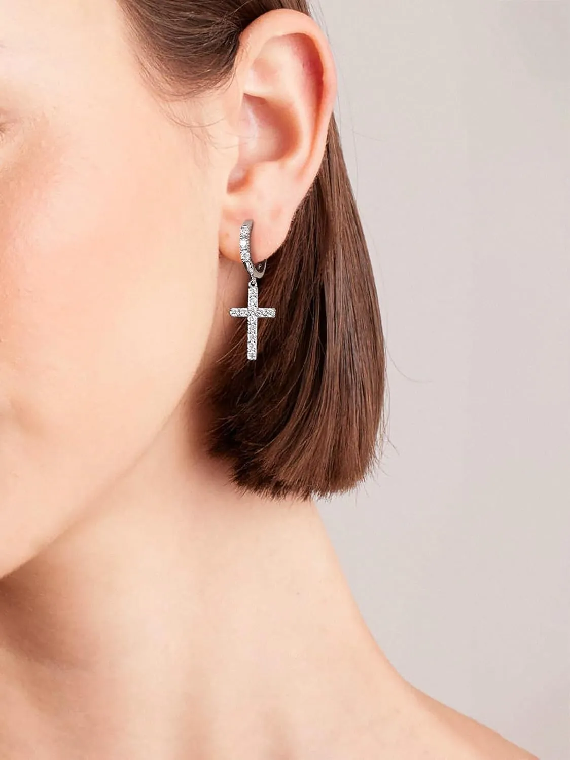 D Color VVS1 Clarity Moissanite Sparkle Cross Earrings Unisex, Really Authentic Solid 925 Sterling Silver Hypoallergenic, Birthday Anniversary Valentines Mothers Day Ideal Gift for Her