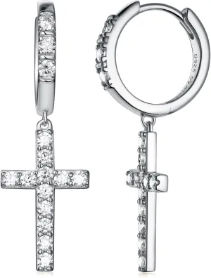 D Color VVS1 Clarity Moissanite Sparkle Cross Earrings Unisex, Really Authentic Solid 925 Sterling Silver Hypoallergenic, Birthday Anniversary Valentines Mothers Day Ideal Gift for Her
