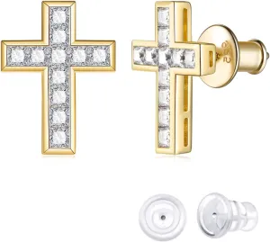 D Color VVS1 Clarity Moissanite Sparkle Cross Earrings Unisex, Really Authentic Solid 925 Sterling Silver Hypoallergenic, Birthday Anniversary Valentines Mothers Day Ideal Gift for Her