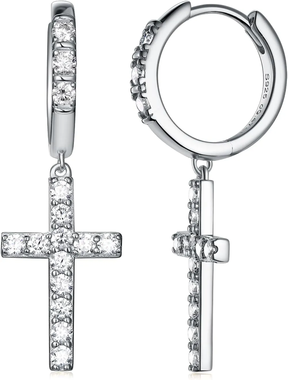 D Color VVS1 Clarity Moissanite Sparkle Cross Earrings Unisex, Really Authentic Solid 925 Sterling Silver Hypoallergenic, Birthday Anniversary Valentines Mothers Day Ideal Gift for Her