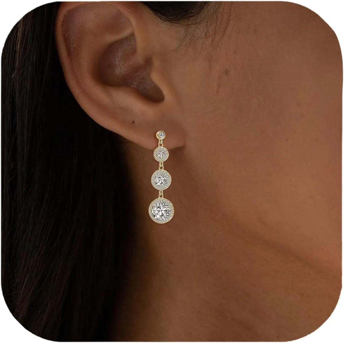 Dainty Dangle Earrings for Women,3-Tier Cubic Zirconia Imitation Diamond Drop Earrings Gold Earrings Bridemaid Wedding Prom Jewelry Gifts