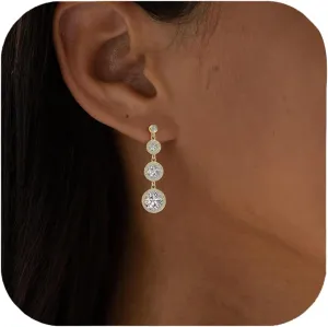 Dainty Dangle Earrings for Women,3-Tier Cubic Zirconia Imitation Diamond Drop Earrings Gold Earrings Bridemaid Wedding Prom Jewelry Gifts