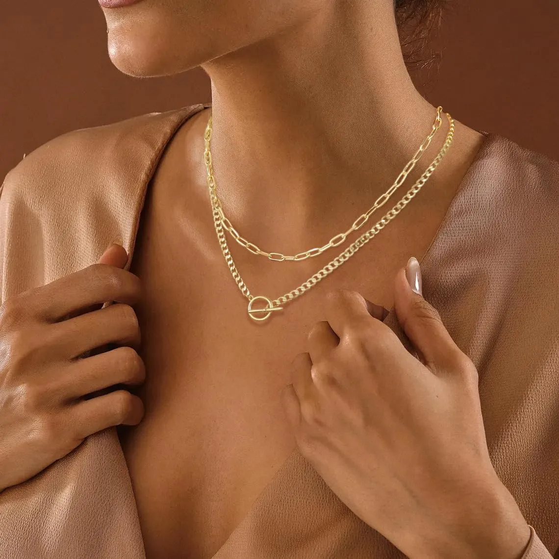 Dainty Gold/Silver Layered Pendant Necklaces Snake Chain, Twisted Rope, Herringbone, Trendy Layering Chain Necklace for Women Jewelry Gifts