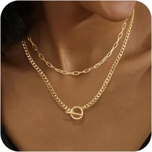 Dainty Gold/Silver Layered Pendant Necklaces Snake Chain, Twisted Rope, Herringbone, Trendy Layering Chain Necklace for Women Jewelry Gifts
