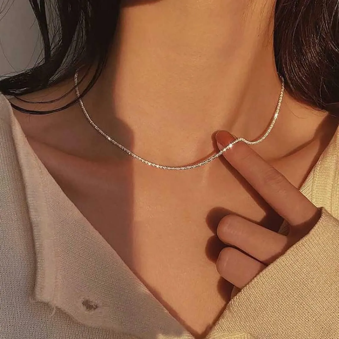 Dainty Layered Choker Necklaces Gold Silver Stacking Layering Pearl Cross Adjustable Multilayer Bar Disc Pendant Necklace for Women Dot Chain Jewelry