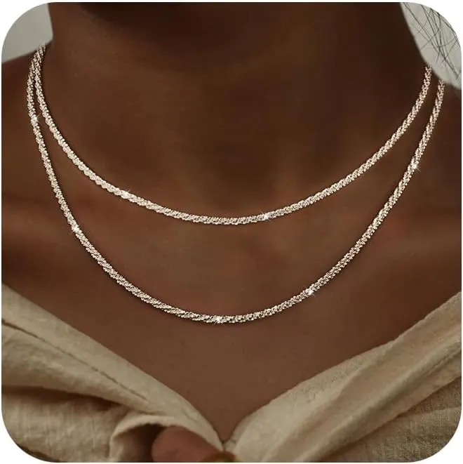 Dainty Layered Choker Necklaces Gold Silver Stacking Layering Pearl Cross Adjustable Multilayer Bar Disc Pendant Necklace for Women Dot Chain Jewelry