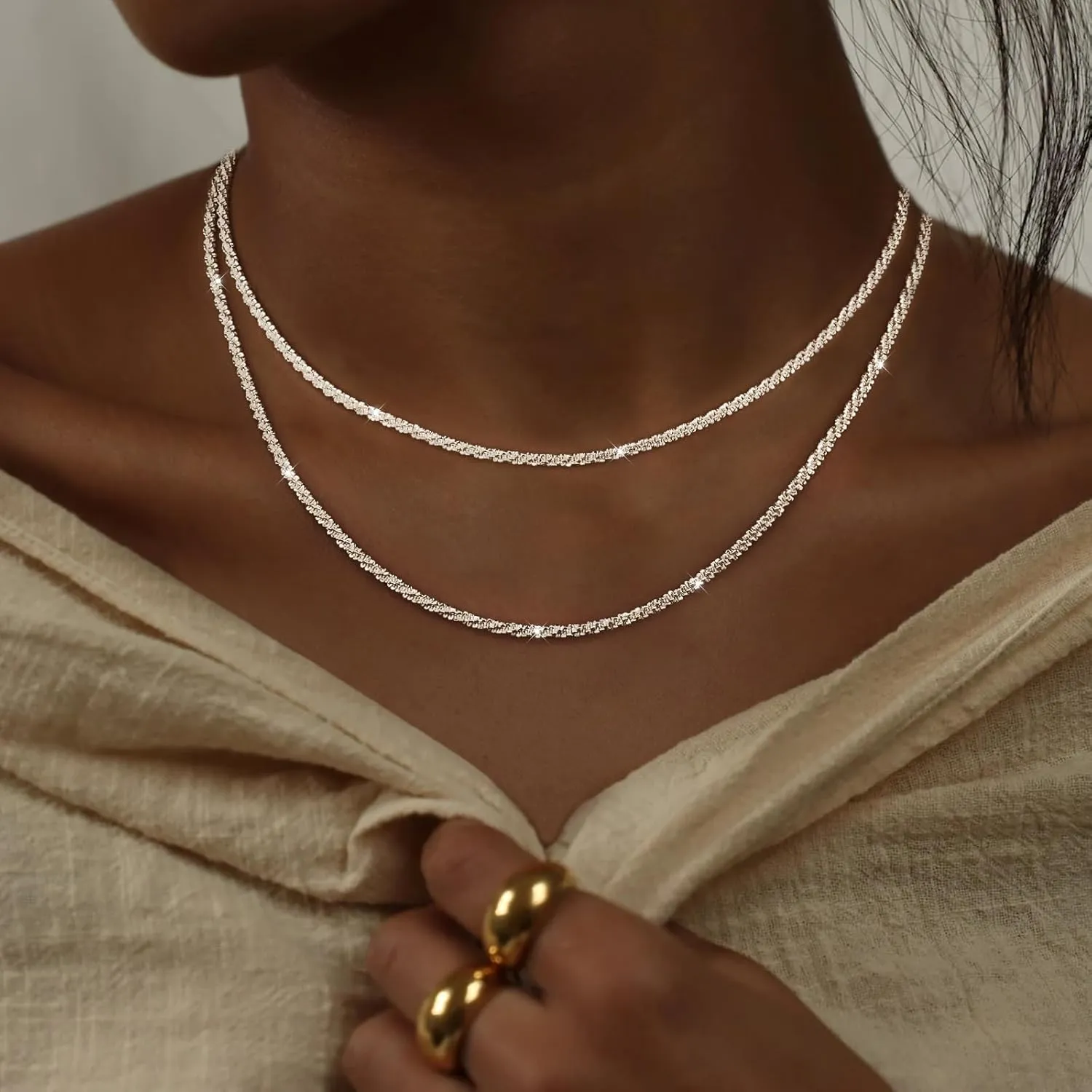 Dainty Layered Choker Necklaces Gold Silver Stacking Layering Pearl Cross Adjustable Multilayer Bar Disc Pendant Necklace for Women Dot Chain Jewelry
