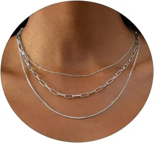 Dainty Layered Necklaces for Women Trendy Layered Gold Necklace Paperclip Box Chain Layered Necklace Set Jewelry Gifts for Women