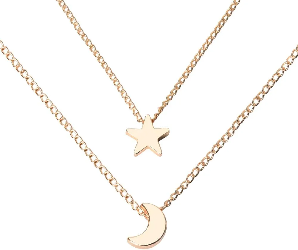 Dainty Moon and Star Necklace for Women Minimalist Layer Necklace Silver & Gold Half Moon Necklace Tiny Star Necklace