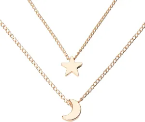 Dainty Moon and Star Necklace for Women Minimalist Layer Necklace Silver & Gold Half Moon Necklace Tiny Star Necklace
