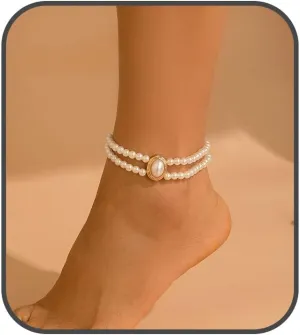 Dainty Pearl Anklet Bracelet Boho Pearl Layered Anklets Trendy Retro Pearl Ankle Bracelet Summer Beach Beaded Anklet Foot Jewelry for Women