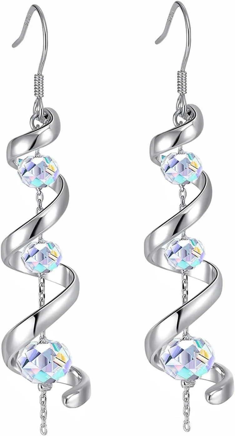 Dangle Earrings for Women 925 Sterling Silver Post,Crystal Dangly Earrings with Zirconia Stones,Long Sparkly Dangling Earrings, Hypoallergenic Jewelry Gift for Her