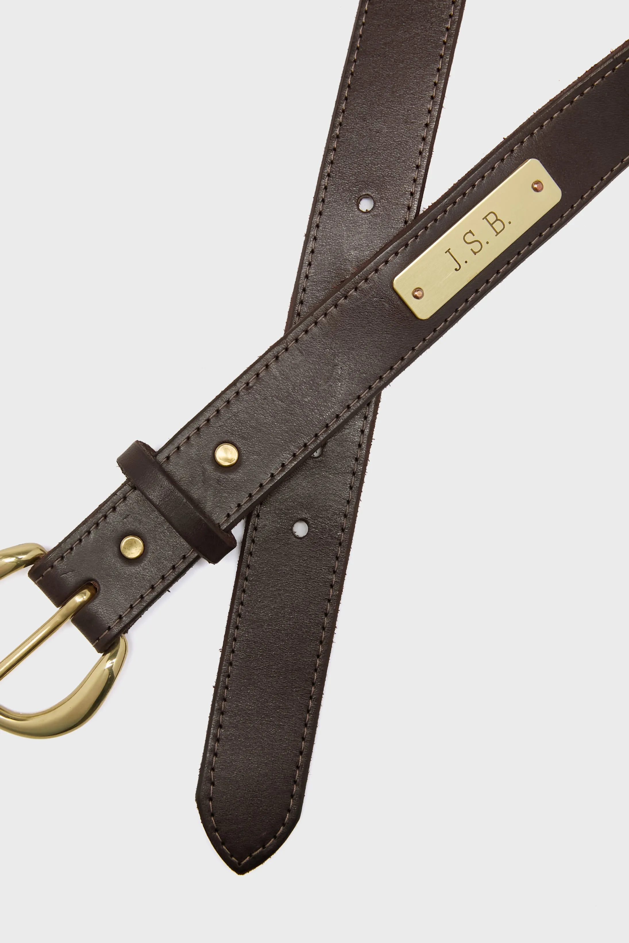 Dark Brown Custom 1" Bridle Leather Belt with Name Plate