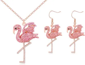 Delicate Rhinestone Pink Flamingo Bird Pendant Necklace Gifts for Women