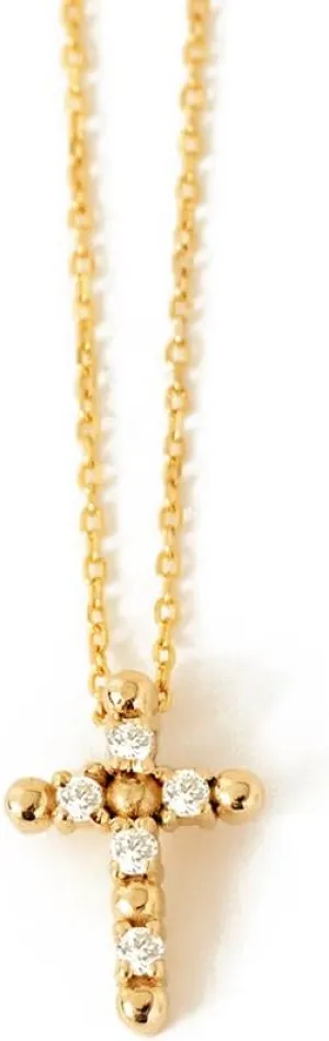 Diamond Beaded Cross Necklace in 14K Solid Gold | Christian Pendant Necklace for Women | Dainty Protection Jewelry | Gift for Birthday | 18"