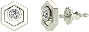 Diamond Earrings Hexagon Shape Studs Bezel Settings 10K Gold (0.10 ctw)