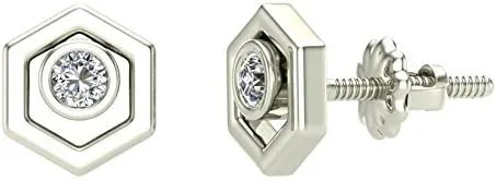 Diamond Earrings Hexagon Shape Studs Bezel Settings 10K Gold (0.10 ctw)