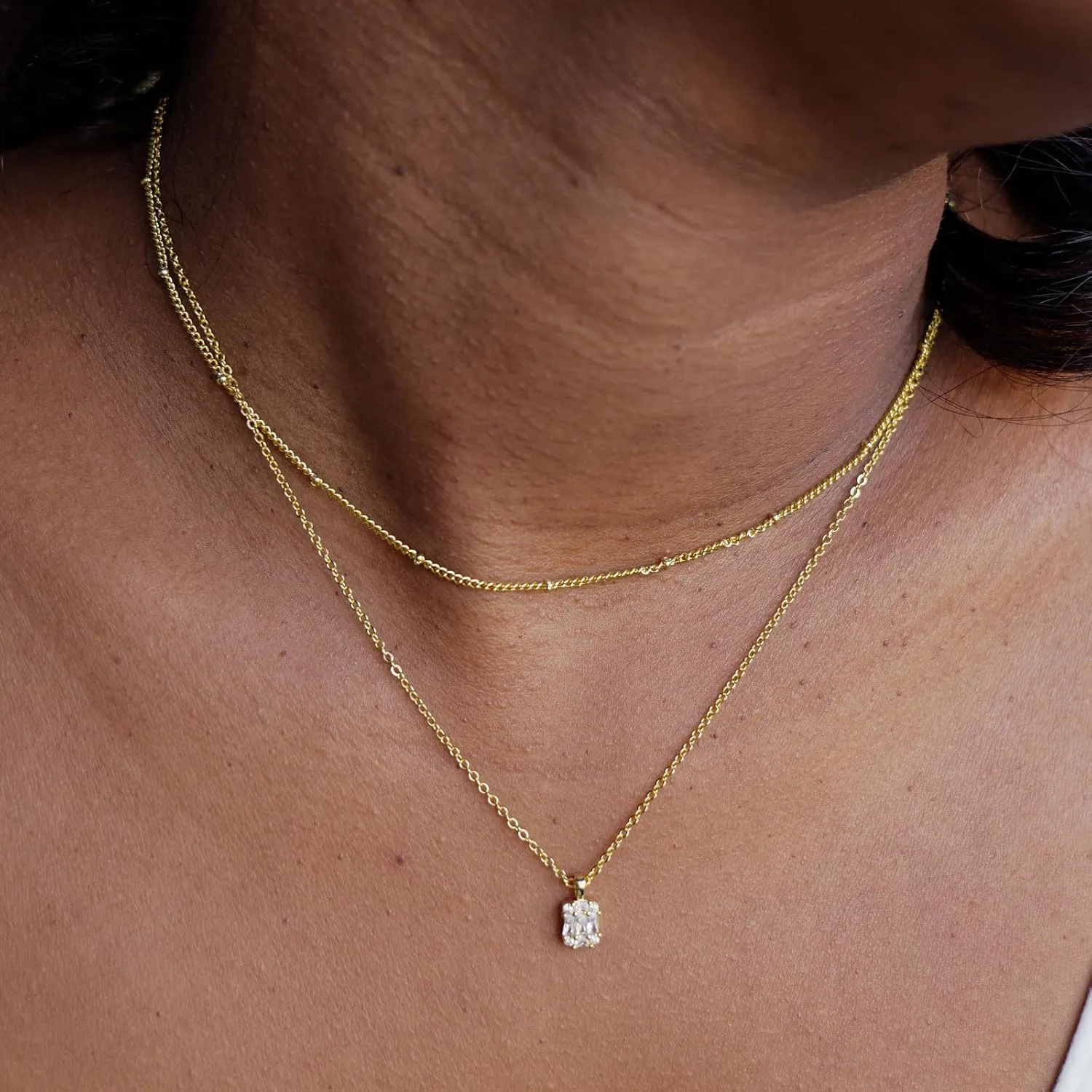 Diamond Pendant Necklace for WomenLayered Necklace Dainty Gold Necklace 14K Gold Plated Stacked Paperclip Bead Herringbone Snake Chain Choker Necklaces Small Simple CZ Necklace Gold Jewelry