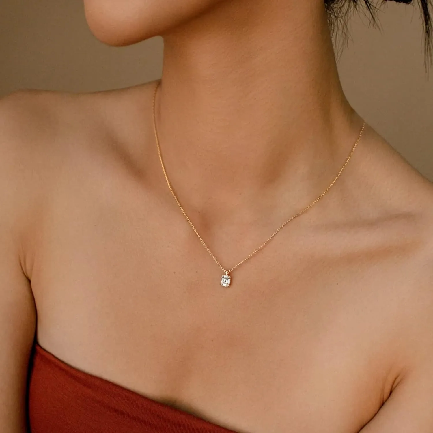 Diamond Pendant Necklace for WomenLayered Necklace Dainty Gold Necklace 14K Gold Plated Stacked Paperclip Bead Herringbone Snake Chain Choker Necklaces Small Simple CZ Necklace Gold Jewelry