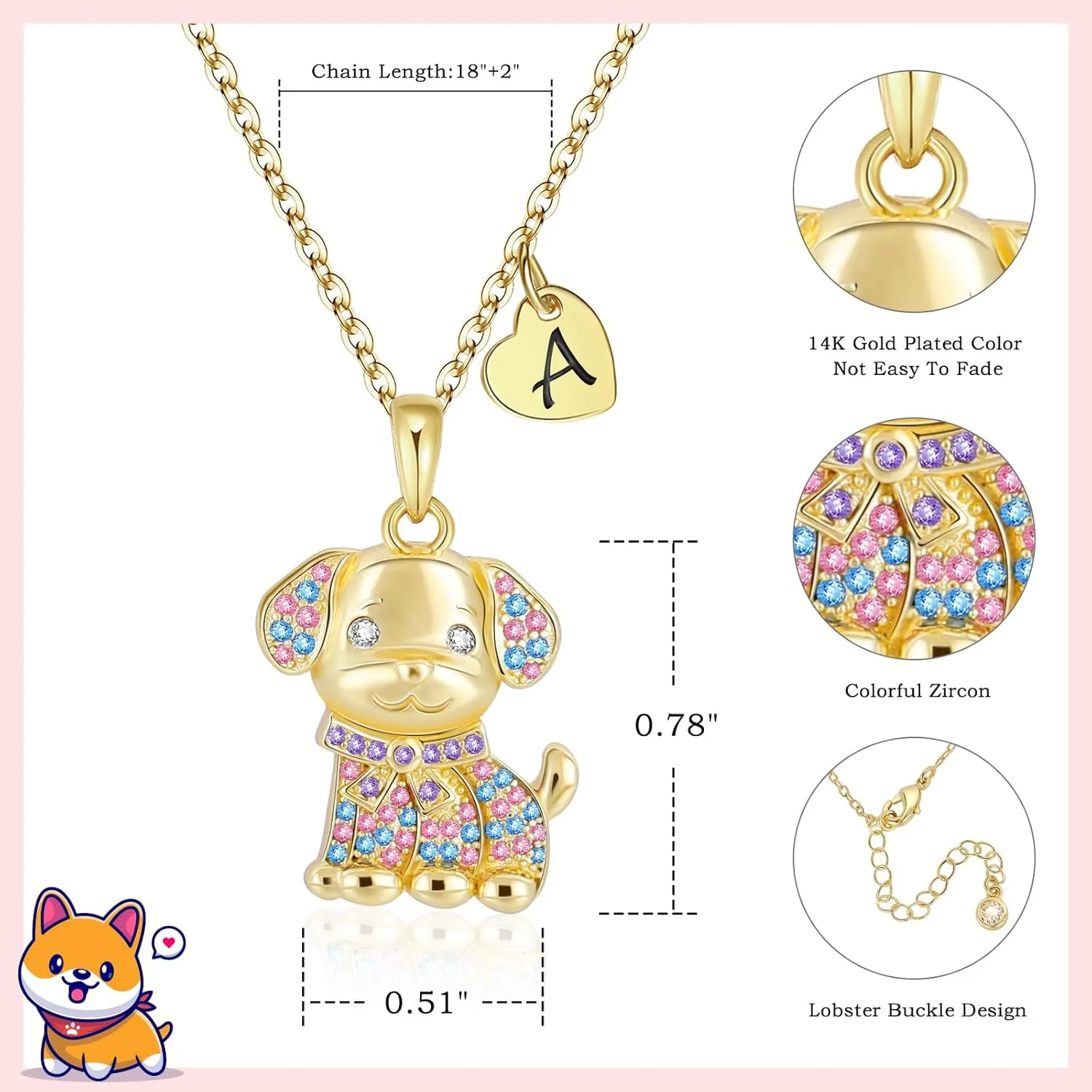 Dog Lovers Gifts for Girls, Mom, Women, Gold Plated Birthstone Necklaces Pendant, Birthday, Christmas Gift