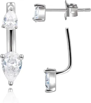 Double Pear Shaped Cubic Zirconia Ear Jacket Earrings in Sterling Silver CZ Front Back Earrings