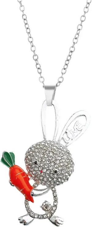Dreuyet Crystal Bunny Rabbit Pendant Necklace for Women Cute Creative Rhinestone Carrot Rabbit Necklace 18k Gold Plated CZ Animal Pet Birthstone Easter Birthday Jewelry Gift
