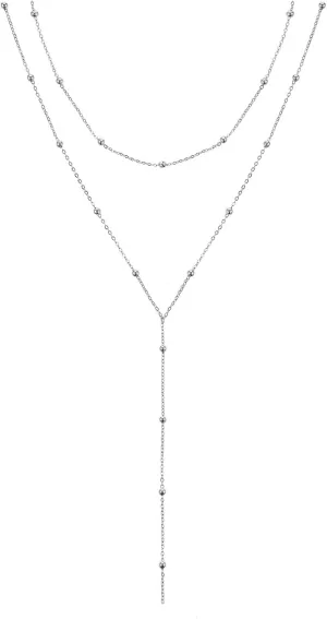 Drop Lariat Chain for Women, Dainty Layered Long Gold/Silver Necklaces Trendy Tassel Beaded Y Shaped Necklace Teardrop Jewelry Gifts for Ladies Mother Wife