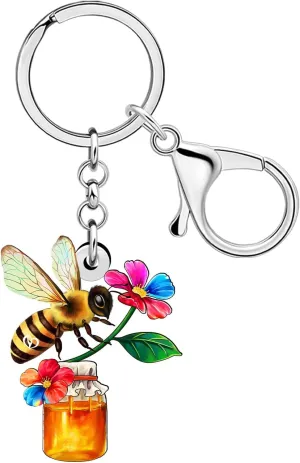 DUOWEI Acrylic Cute Bumblebee Honey Jar Bee Keychain Key Ring Accessories Bee Gifts for Women Girls Car Keys Wallet Charms