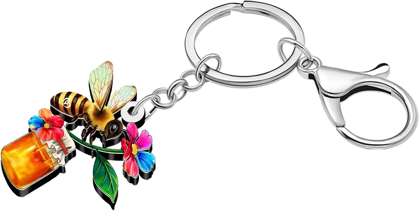 DUOWEI Acrylic Cute Bumblebee Honey Jar Bee Keychain Key Ring Accessories Bee Gifts for Women Girls Car Keys Wallet Charms