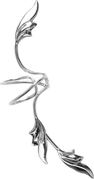 Ear Charms Delicate 3 Leaf Full Ear Spray Ear Cuff Non-pierced Wrap Right Earring in Rhodium on Sterling Silver