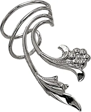 Ear Charms Delicate Leaf & Flower Short Wave Ear Cuff Non-pierced Cartilage Earring Wrap Rhodium on Silver