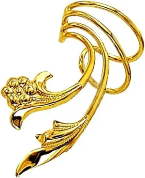 Ear Charms Delicate Leaf & Flower Short Wave Ear Cuff Non-pierced Left Earring Wrap Gold on Silver