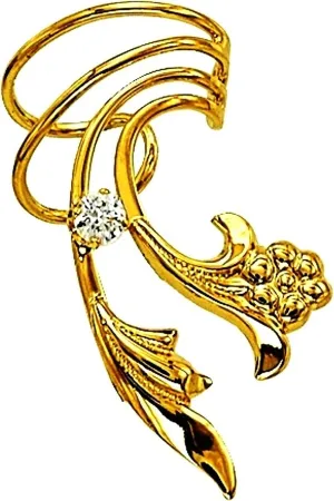 Ear Charms Delicate Leaf, Flower, CZ Short Wave Ear Cuff Non-pierced Earring Wrap Single Right Gold on Silver