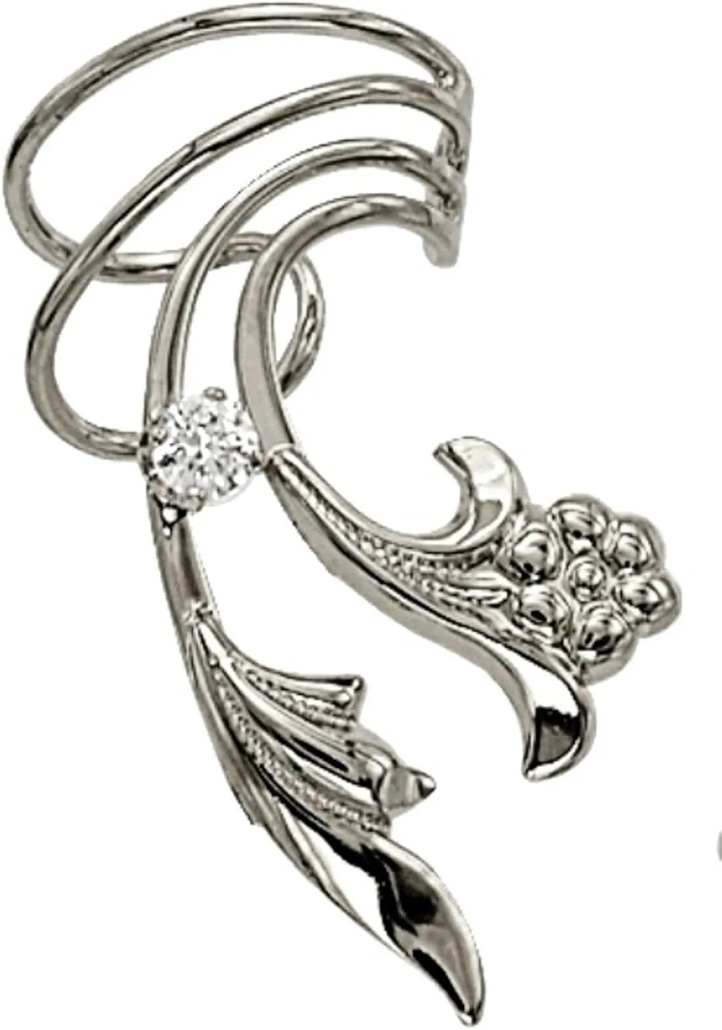 Ear Charms  Delicate Leaf, Flower,CZ Wave Ear Cuff Non-pierced Earring Wrap Rhodium on Silver
