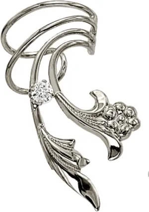 Ear Charms  Delicate Leaf, Flower,CZ Wave Ear Cuff Non-pierced Earring Wrap Rhodium on Silver