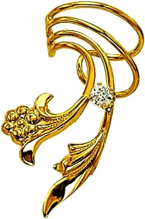 Ear Charms Delicate Leaf, Flower,CZ Wave Ear Cuff Non pierced Left Earring Wrap Gold on Silver