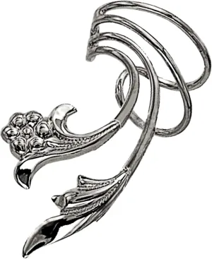 Ear Charms Flower & Delicate Leaf Short Wave Ear Cuff non-pierced Left Earring Wrap Rhodium on Silver