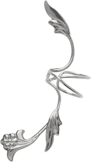 Ear Charms Non-Pierced Flower Leaf Full Ear Spray Ear Cuffs in Rhodium on Silver Left Earring Cuffs
