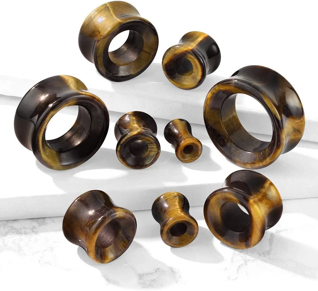 Ear gauges hollow organic stone Hawks Eye flesh tunnel eyelet plugs SoScene