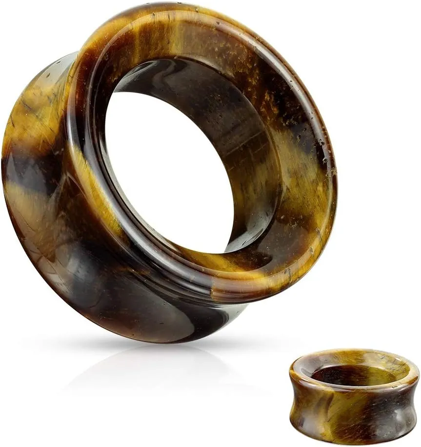 Ear gauges hollow organic stone Hawks Eye flesh tunnel eyelet plugs SoScene