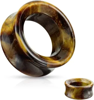 Ear gauges hollow organic stone Hawks Eye flesh tunnel eyelet plugs SoScene