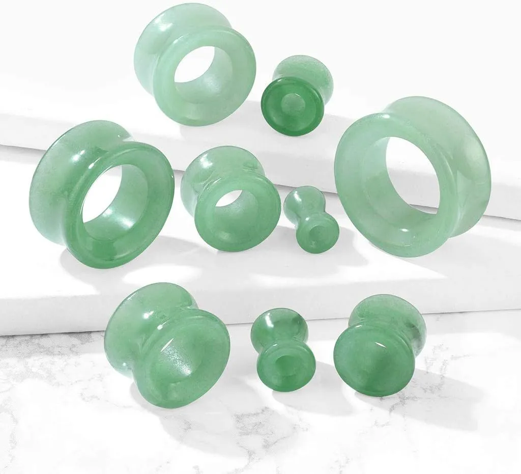 Ear Gauges SoScene Center Hole Jade Organic Stone Ear Plugs Sold in Pairs