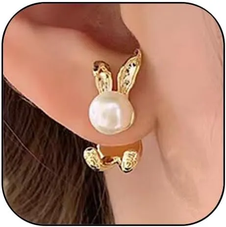 Easter Bunny Earrings for Women Cute Pearl Rabbit Ear Jacket Earrings for Women Party Jewelry