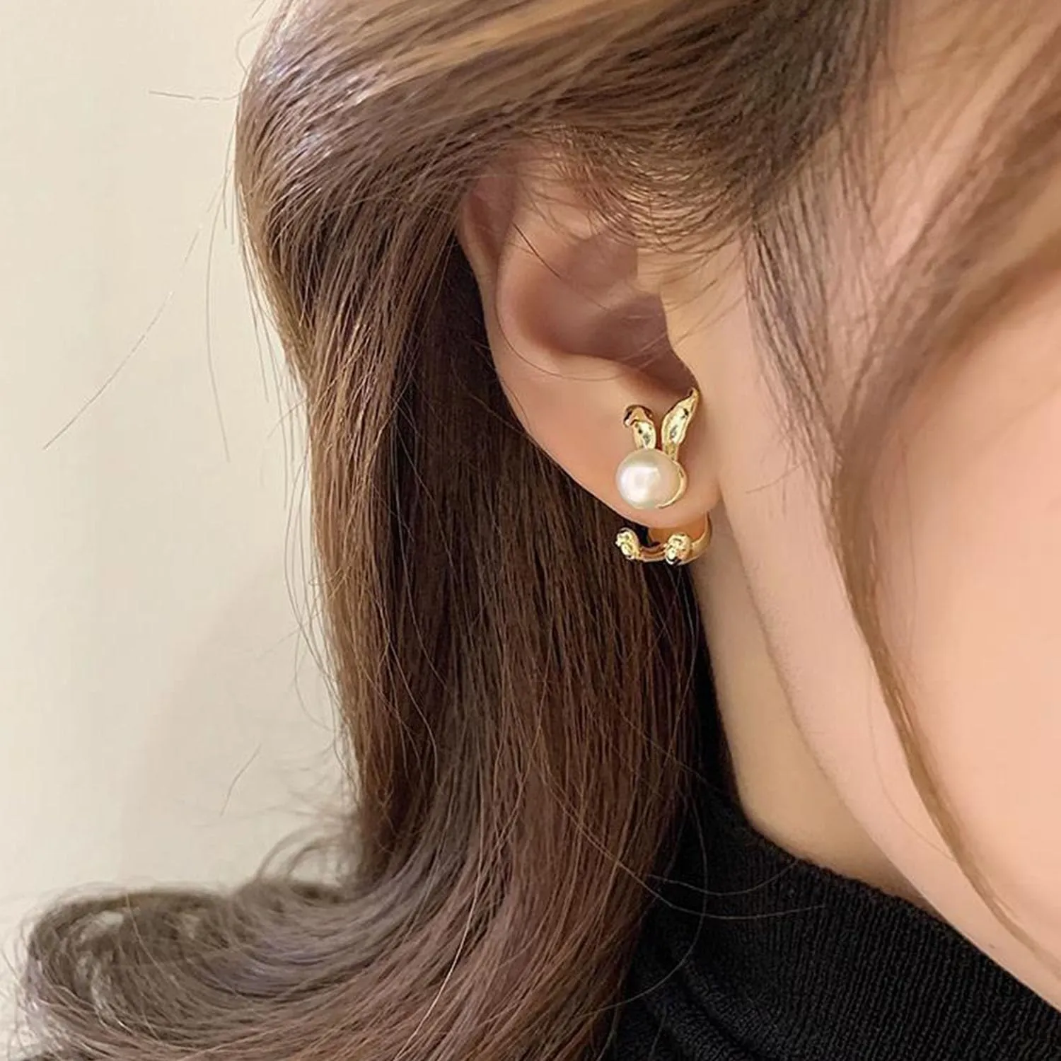 Easter Bunny Earrings for Women Cute Pearl Rabbit Ear Jacket Earrings for Women Party Jewelry