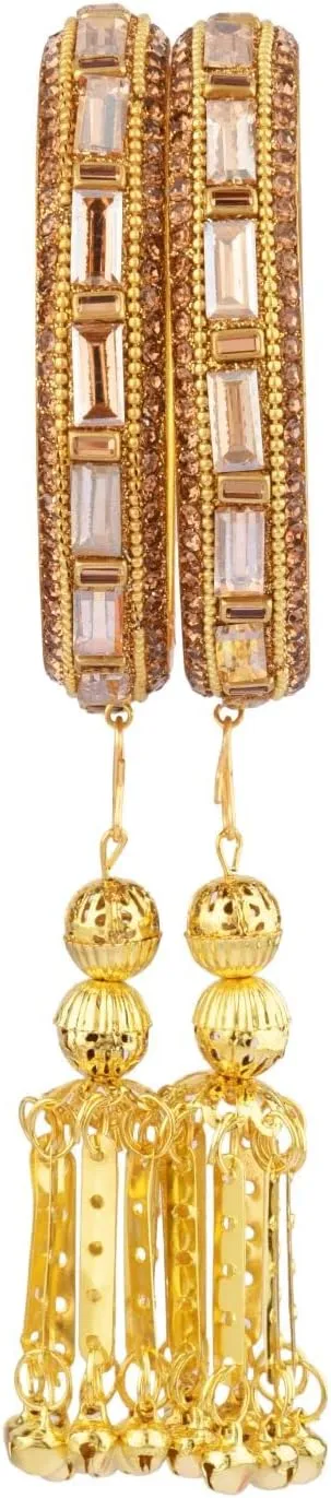 Efulgenz Bridal Bangle Jewelry Crystal Bracelet Bangle Set Rhinestone with Latkan Hangings Tassels Wedding Party Indian Bangle Set Fashion Statement Jewelry for Women