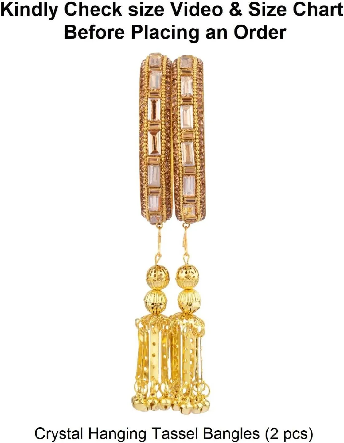 Efulgenz Bridal Bangle Jewelry Crystal Bracelet Bangle Set Rhinestone with Latkan Hangings Tassels Wedding Party Indian Bangle Set Fashion Statement Jewelry for Women