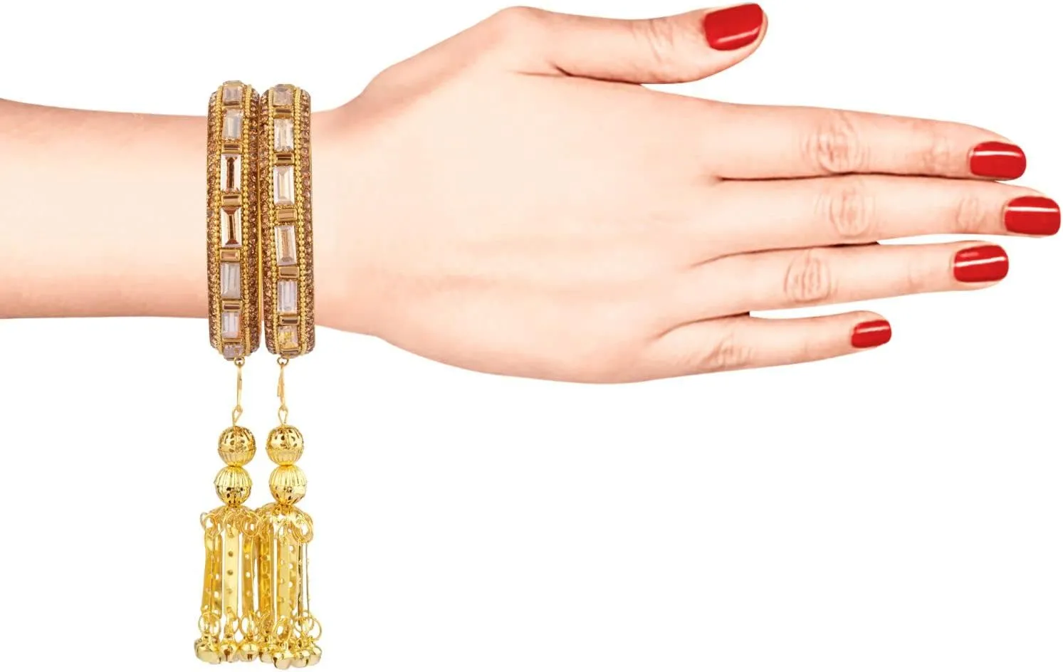 Efulgenz Bridal Bangle Jewelry Crystal Bracelet Bangle Set Rhinestone with Latkan Hangings Tassels Wedding Party Indian Bangle Set Fashion Statement Jewelry for Women