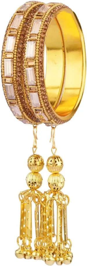 Efulgenz Bridal Bangle Jewelry Crystal Bracelet Bangle Set Rhinestone with Latkan Hangings Tassels Wedding Party Indian Bangle Set Fashion Statement Jewelry for Women